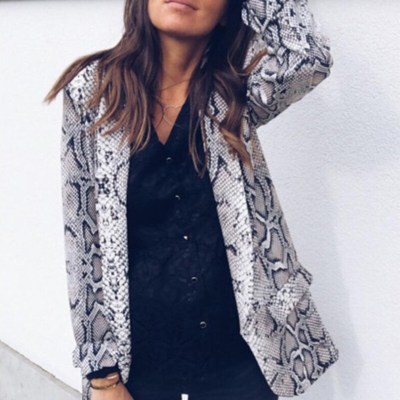 Suit Women Sexy Leopard Snake Print Long Sleeve Jackets Work Office Lady Slim Outwear Fashion Female Jackets