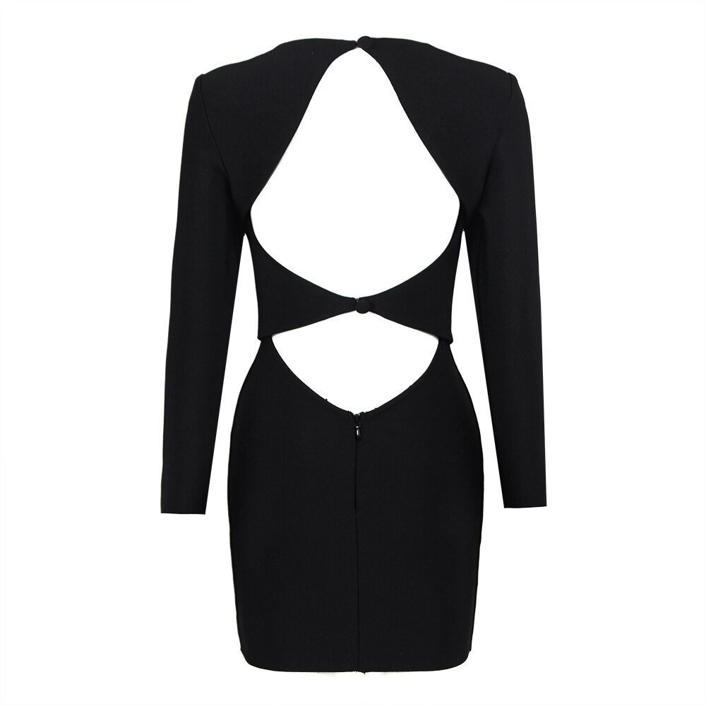 Women Winter Sexy Long Sleeve Backless Hollow Out Yellow Black Mini Ba – Divahotcouture