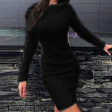 Women Elegant Knitted Sweater Dress Long Sleeve Bodycon Dress Sexy Slit Tight Mini Dress Winter Warm Sweater For Ladies 2023