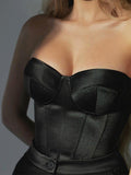 Cami Sleeveless Black Fashion Women Tank Tops Bustier Strapless sexy Tube Satin Crop Top Corset