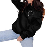 Women Hoodie Heart Shape Hooded Backless Hollow Out Rhinestone Keep Warm Pullover Solid Color Spring Hoodie for Club