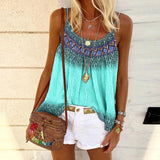 Casual Strap Tank Top Loose Beach Shirt Sleeveless Print Beach T-Shirt Top Bohemian Style Clothing(Up to 5XL )