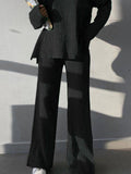 Casual Two Piece Set Women 2023 Spring Crop Sweater   High Waist Lady Suits Knit Panelled Side Split Trouser Suits Female