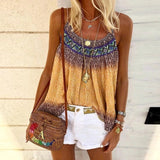 Casual Strap Tank Top Loose Beach Shirt Sleeveless Print Beach T-Shirt Top Bohemian Style Clothing(Up to 5XL )