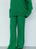 Casual Two Piece Set Women 2023 Spring Crop Sweater   High Waist Lady Suits Knit Panelled Side Split Trouser Suits Female