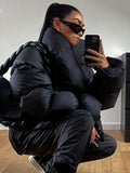 Winter Casual Black Oversized Bubble Coat for Women 2023 Fashion Zipper Scarf Collar Short Puffer Jackets Green Parka Streetwear