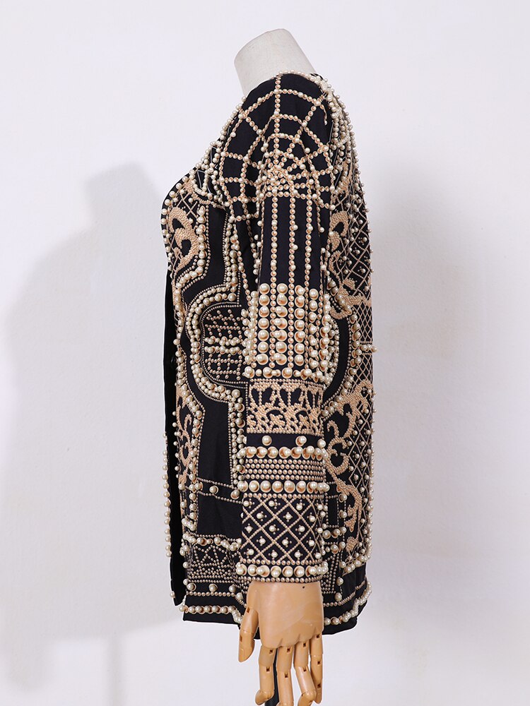 New Beaded Geometricr Long Sleeves V-Neck Vintage Ladies Outwear vintage fashion Overcoats