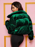 Zipper Front Velvet Padded Jacket