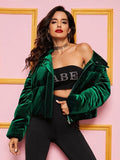 Zipper Front Velvet Padded Jacket