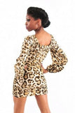 LEOPARD PRINT OPEN SLEEVE BODYCON DRESS