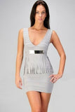 PEPLUM FRINGE BANDAGE DRESS