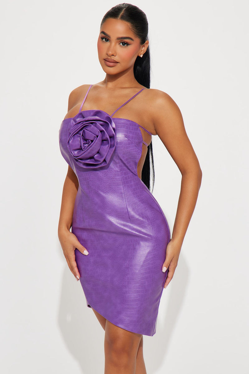 Fleur Faux Leather Mini Dress - Purple