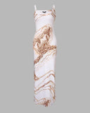 Marble Print U-Neck Maxi Dress