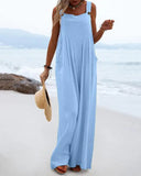 Adjustable Strap Pocket Design Wide Leg Suspender Jumpsuit