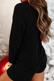 MERRY Round Neck Long Sleeve Top and Shorts Lounge Set