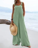 Adjustable Strap Pocket Design Wide Leg Suspender Jumpsuit