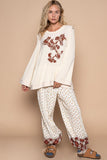 POL Embroidered Round Neck Long Sleeve Knit Top