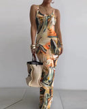 Marble Print U-Neck Maxi Dress