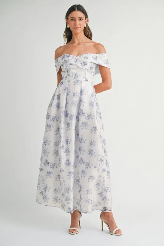 MABLE Floral Printed Off Shoulder Maxi Dress – Divahotcouture