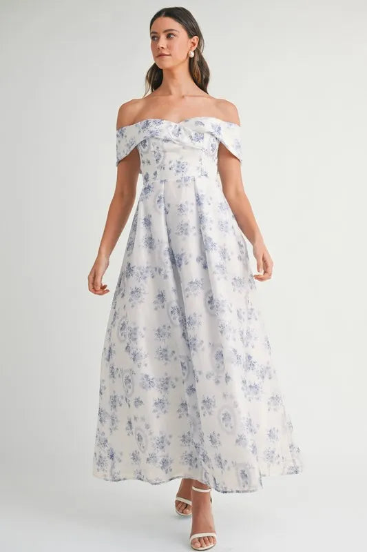 princess polly baby blue dress MABLE Floral Printed Off Shoulder Maxi Dress – Divahotcouture