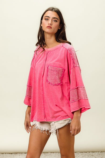 Fuchsia High-Low Washed T-Shirt