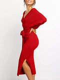 Heart Valentine Sweater Dress for Women Gift Long Sleeve Jumper Maxi Dresses Sexy V Neck Sweaters