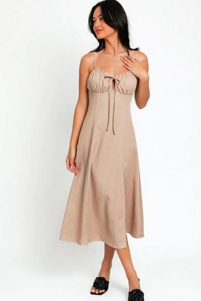 le lis midi dress Strapless Cowl Back Midi Sheath Dress
