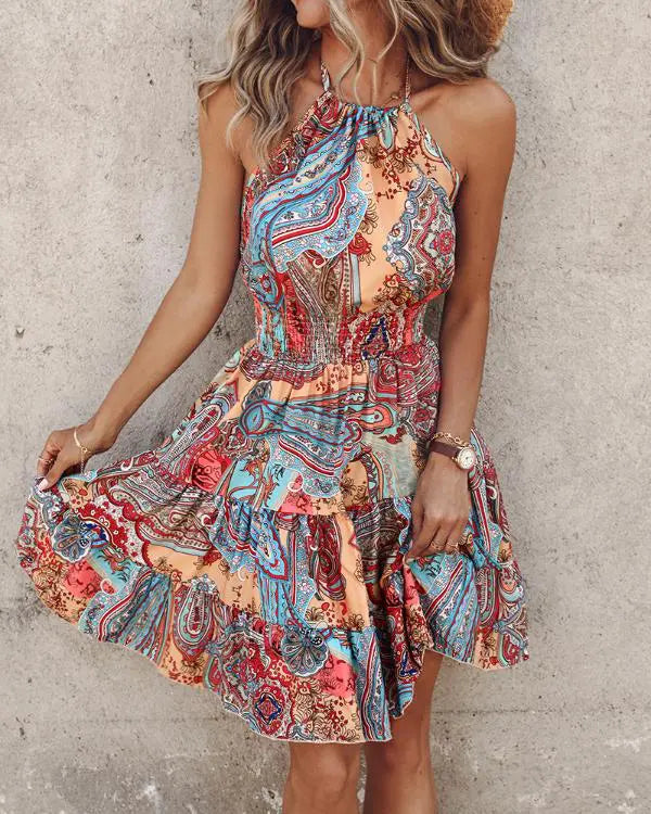Tribal Print Halter Backless Vintage Dress – Divahotcouture