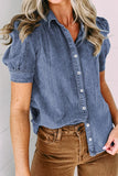 Button Up Puff Sleeve Denim Top