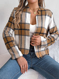 Plaid Open Front Long Sleeve Jacket