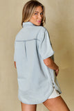 Slit Snap Down Short Sleeve Denim Top