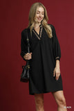 Umgee Notched Shift Dress with Trim Detail
