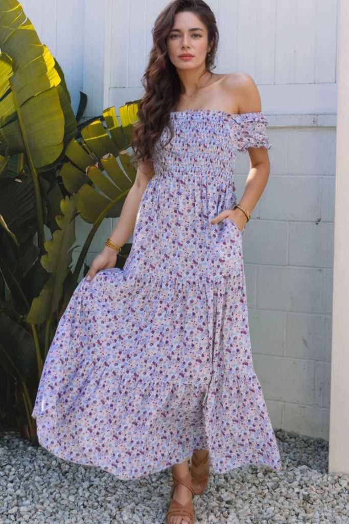 floral shirred maxi dress Floral Shirred High Waist Maxi Dress