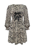 Leopard V-Neck Flounce Sleeve Dress