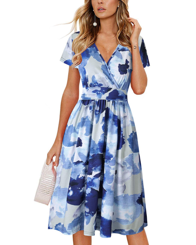 OUGES Women's Summer Short Sleeve V-Neck Floral Short Party Dress with Divahotcouture OUGES Women's Summer Short Sleeve V-Neck Floral Short Party Dress with Divahotcouture