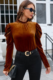 Frill Mock Neck Puff Sleeve Blouse