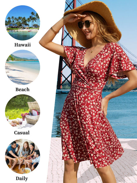 Summer Dresses for Women Empire Waist Floral Spring Knee Length Dress