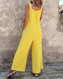 Adjustable Strap Pocket Design Wide Leg Suspender Jumpsuit