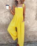 Adjustable Strap Pocket Design Wide Leg Suspender Jumpsuit