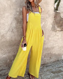 Adjustable Strap Pocket Design Wide Leg Suspender Jumpsuit