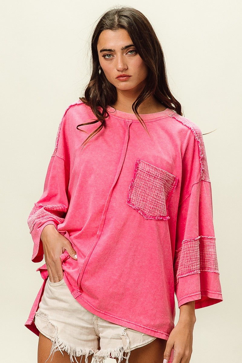 Fuchsia High-Low Washed T-Shirt