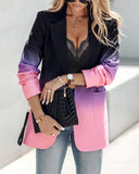 Ombre Lapel Neck Long Sleeve Oversized Blazer