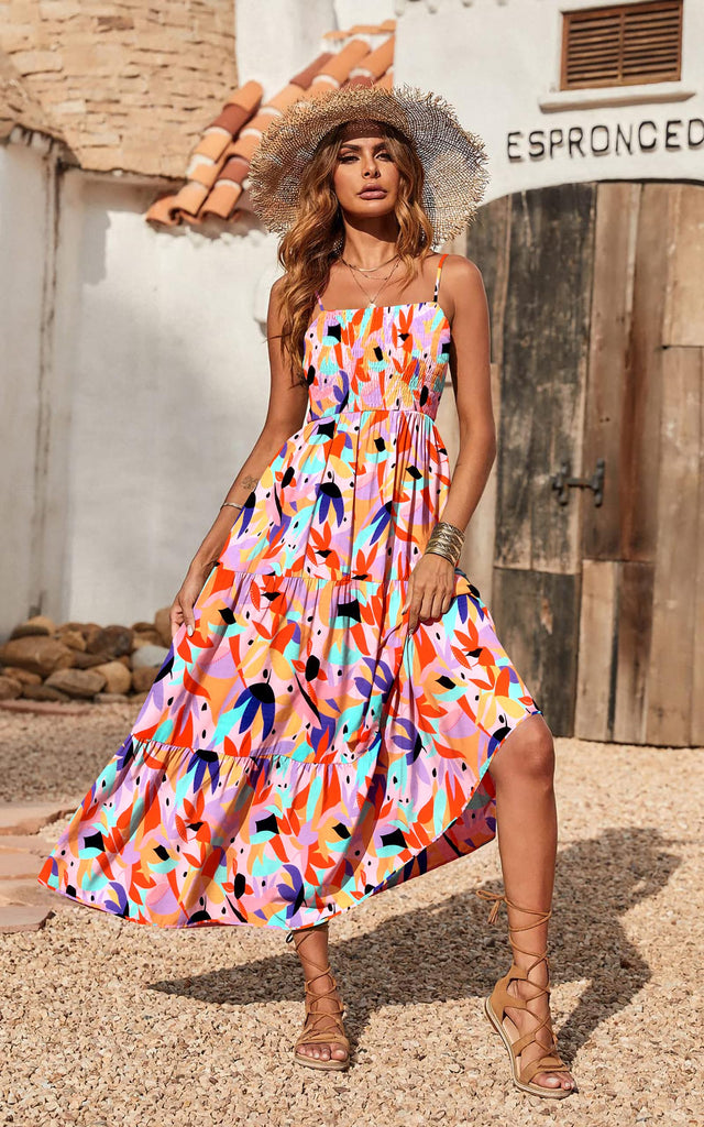 Women's Off Shoulder Floral Dress - Spaghetti Strap Sundress For Summer