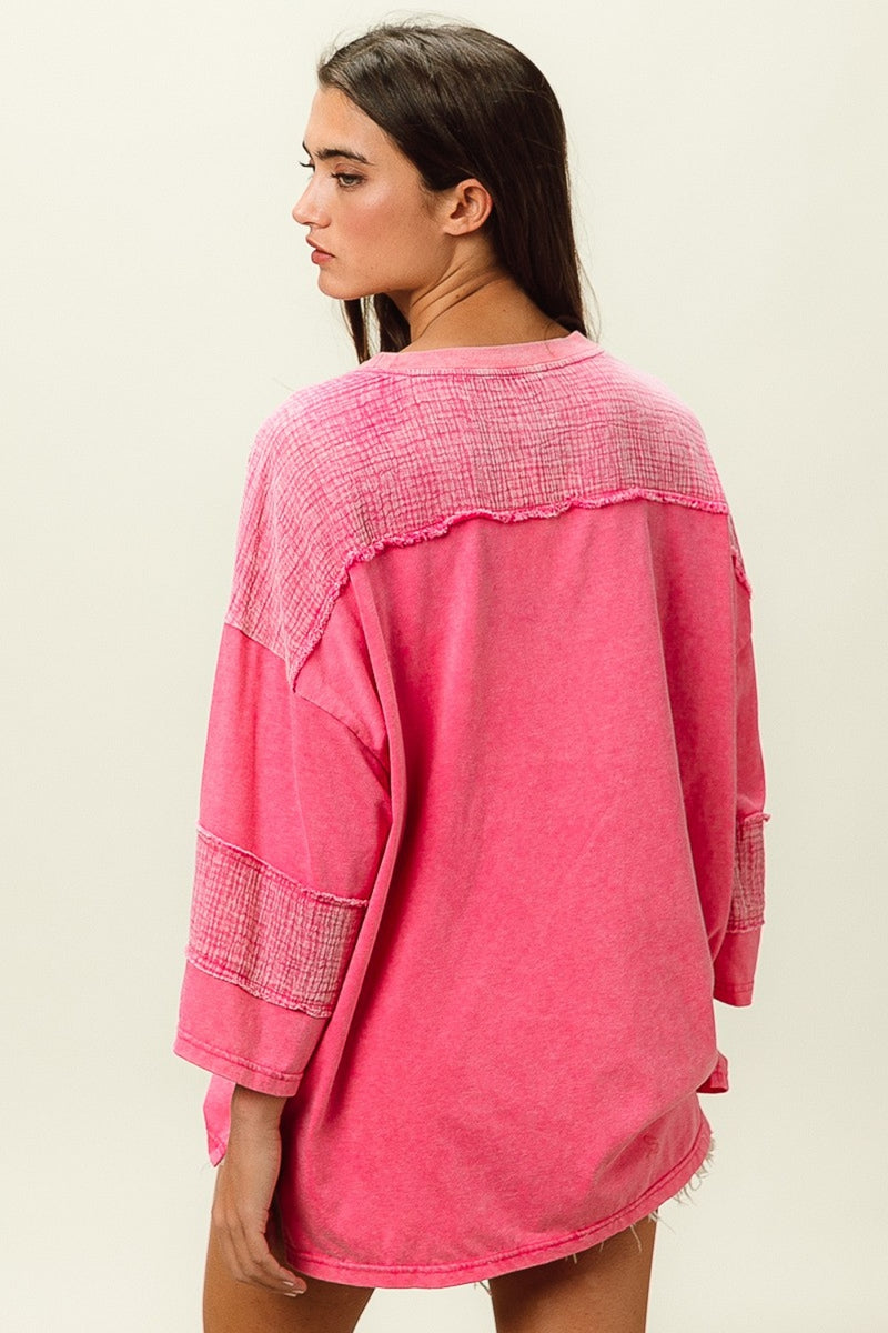 Fuchsia High-Low Washed T-Shirt