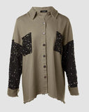 Contrast Sequin Raw Hem Shacket