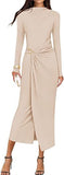 Women's 2025 Fall Long Sleeve Bodycon Dress Mock Neck Wedding Guest Cocktail Party Long Midi Dresses