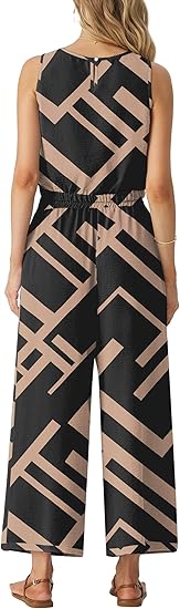 Two Piece Sets for Women Sleeveless Crop Top Wide Leg Pants Sweat Set geometric print