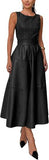 Women PU Faux Leather Sleeveless Elegant Flowy Long Dress Party Night Out Dress with Belt