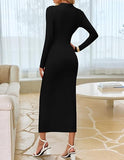 Women's 2025 Fall Long Sleeve Bodycon Dress Mock Neck Wedding Guest Cocktail Party Long Midi Dresses