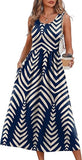 Summer Dresses for Women Flowy Casual Midi Dress Beach Vacation Sundresses with Pockets